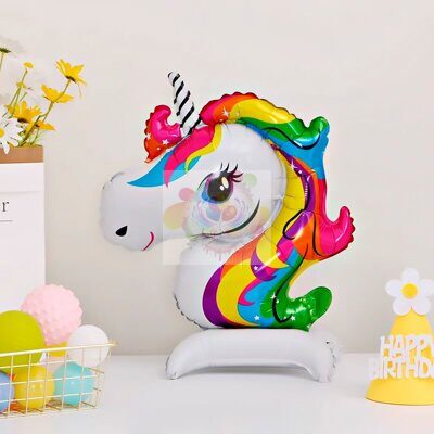Шар 3D (18''/46 см) Фигура на подставке, Голова, Радужный Единорог